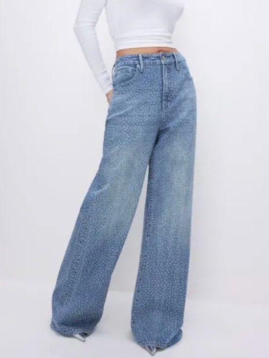 Good American Denim - NWT Good American Rhinestone Wide-Leg Jeans